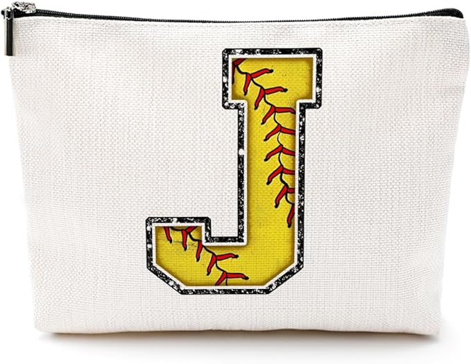 Softball Gifts Initial J Makeup Bag Softball Gifts for Team Cosmetic Bag