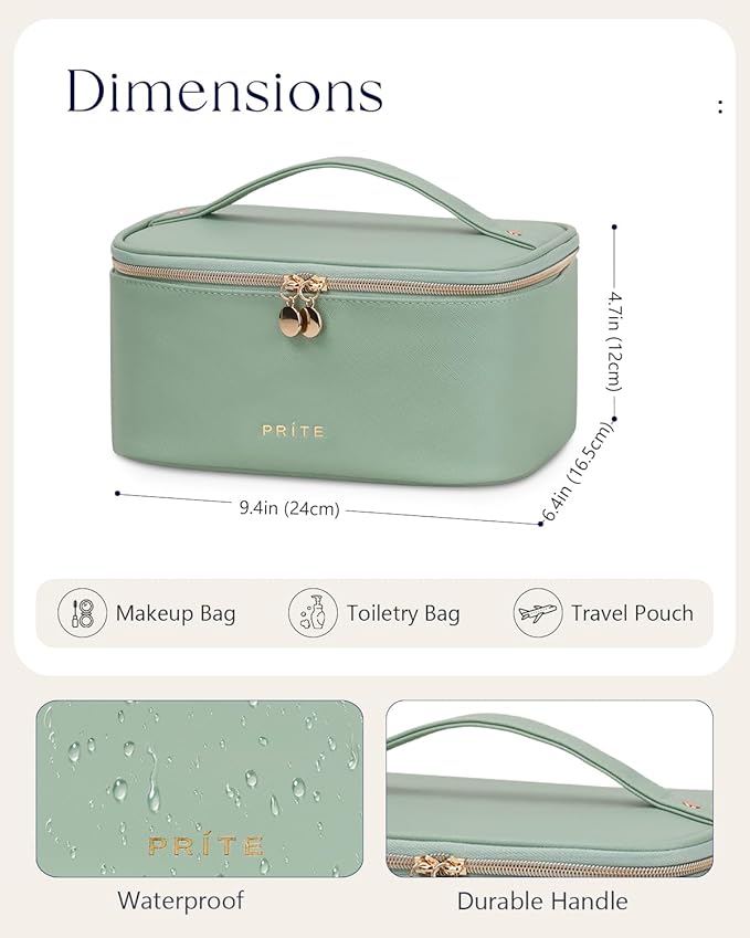 Prite Makeup Bag Travel Cosmetic Case, Women Toiletry bag Organizer, Green