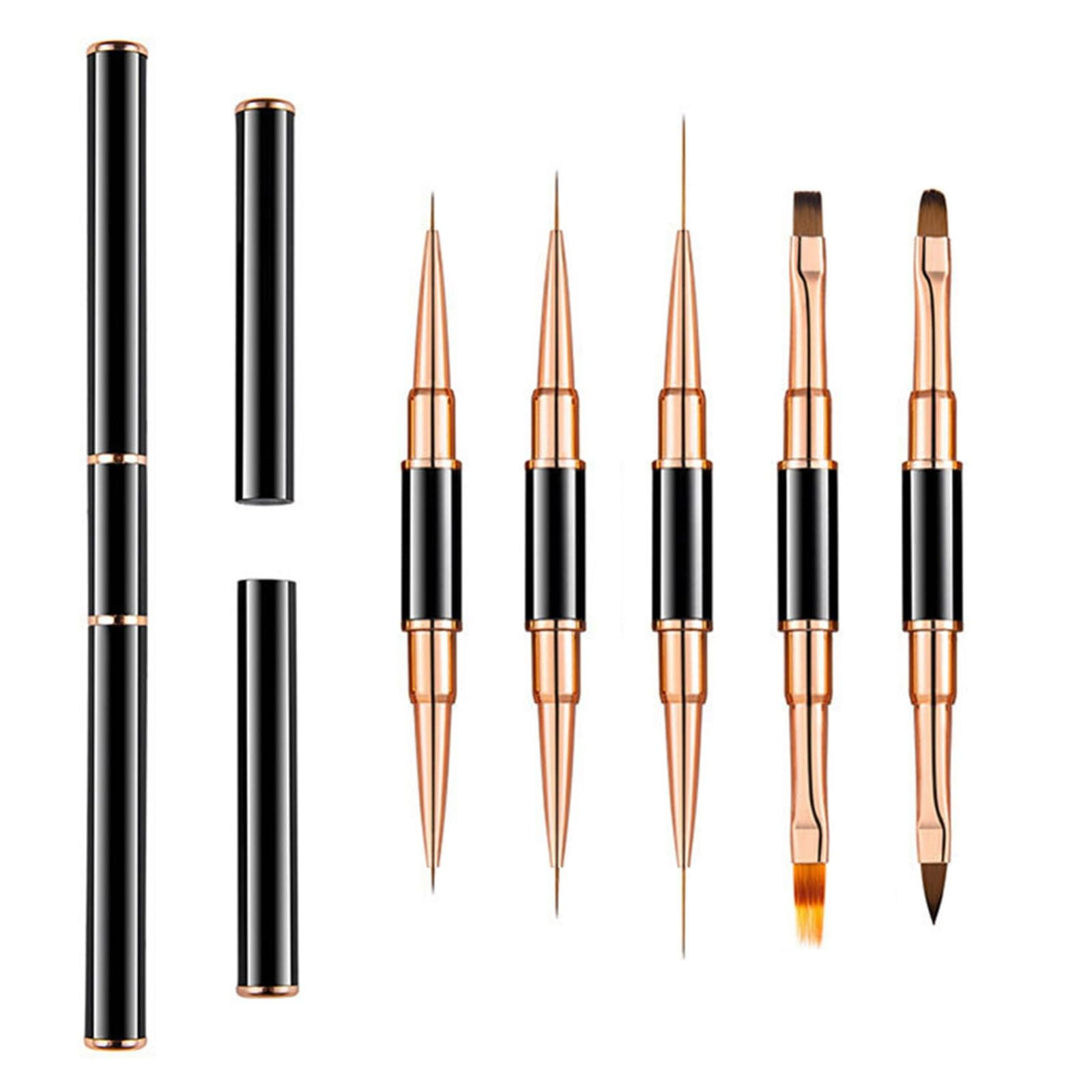 5Pcs Nail Art Bushes Set Double-Ended Professional Gel Polish Nail Art Design Painting Tools Nail Art Liner Brush (5/7/9/11/15/20mm) for Nails Detail, Long Lines, Ombre, Drawing(Black)