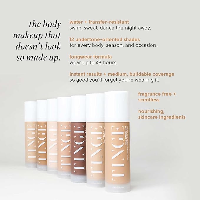 Tinge Body Makeup, Deep Warm, Water & Transfer Resistant, 3.38 Fl Oz