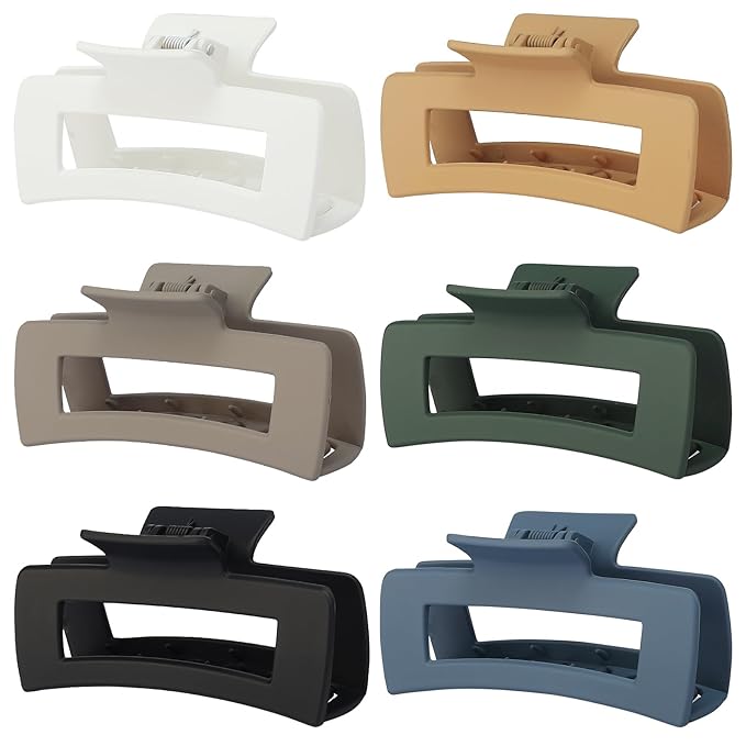 Sisiaipu 4 Inch Big Hair Claw Clips 6 Pcs Large Claw for Thick Hair Square Hair Clips for Women Rectangle Hair Clips Nonslip Acrylic Banana Jaw Clips Hair Accessories for Girls (Neutral)