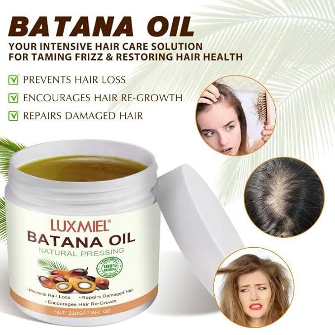 LUXMIEL Batana Oil for Hair Growth – 100% Pure Raw Unrefined Organic Batana Oil from Honduras – Cold Pressed Natural Hair Mask for Scalp Health, Thick & Strong Hair for Men & Women – 7.8 oz