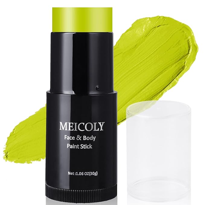 MEICOLY Light Yellow Face Body Paint Stick,Elphaba Face Paint Makeup,Cream Face Paint for Disgust Goblin Demon Halloween SFX Special Effects Cosplay Makeup,Waterproof Eye Black Stick