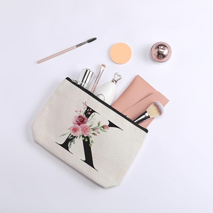 KDXPBZ Initial Makeup Bag - Personalized Cosmetic Bag for Women, Bridesmaid & - Letter K