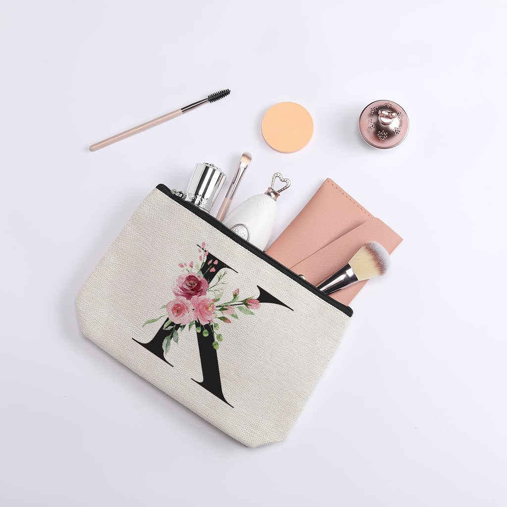 KDXPBZ Initial Makeup Bag - Personalized Cosmetic Bag for Women, Bridesmaid & - Letter K