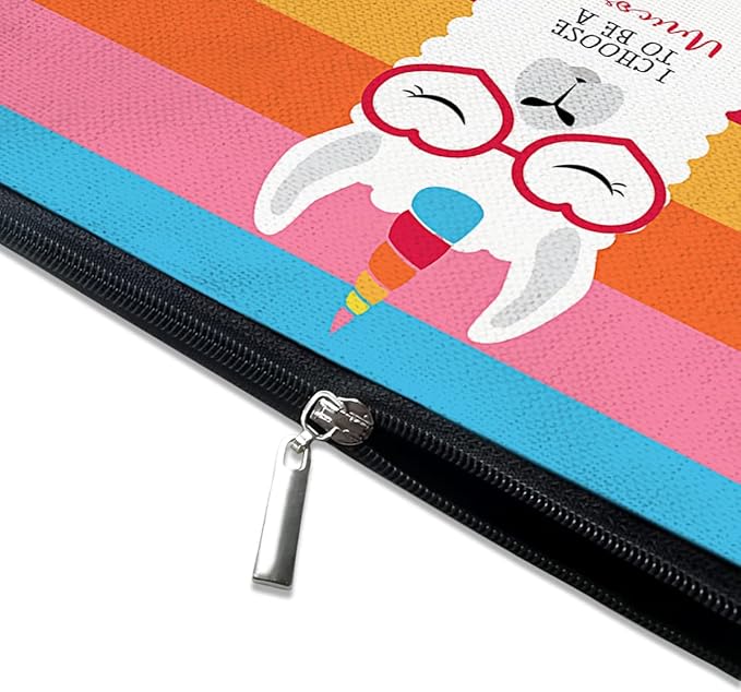 Givotin Cute Makeup Bag for Purse Canvas Waterproof Funny Cosmetic Bags for Women Zipper Travel Toiletry Pouch-Alpaca Makeup Bags-Rainbow