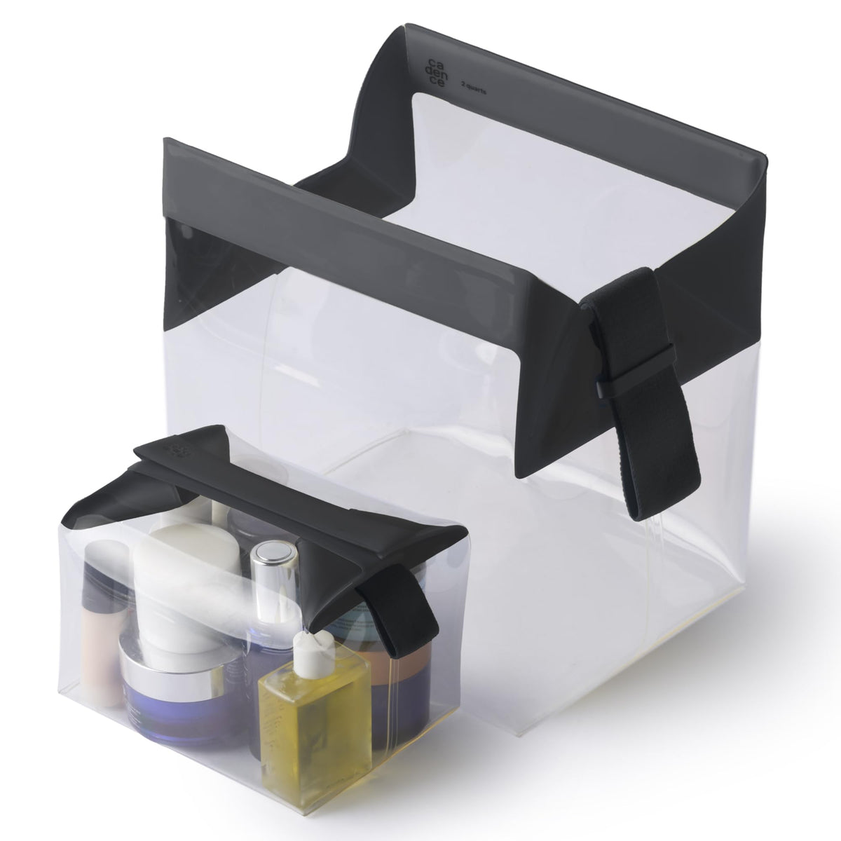 Cadence Parcel - Clear Travel Kit with Zipperless Magnetic Closure - Ink, Large - Durable, Leak-Resistant and TSA Approved Toiletry Bag - Modular Organization - Recycled TPU (2 Qt)