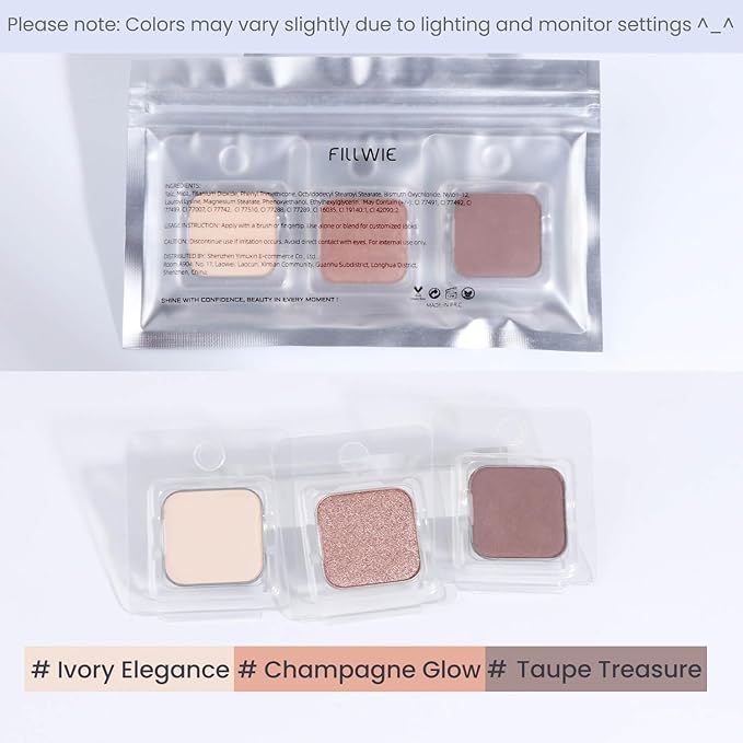Fillwie Neutral Eyeshadow Trio, Matte & Shimmer Single Pan Refills