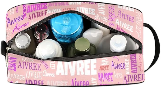 KFNHN Custom Travel Toiletry Bag for Women Makeup Bag Light Pink Background