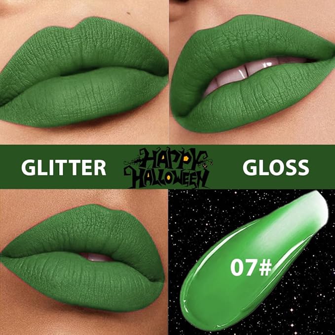 CAKAILA Green Metallic Lipstick for Women,Matte Sparkling Liquid Lipstick,Long Lasting Waterproof Lightweight Comfortable Non-Drying Bold Dark Lip Gloss for Gothic Stage Makeup,Cruelty Free