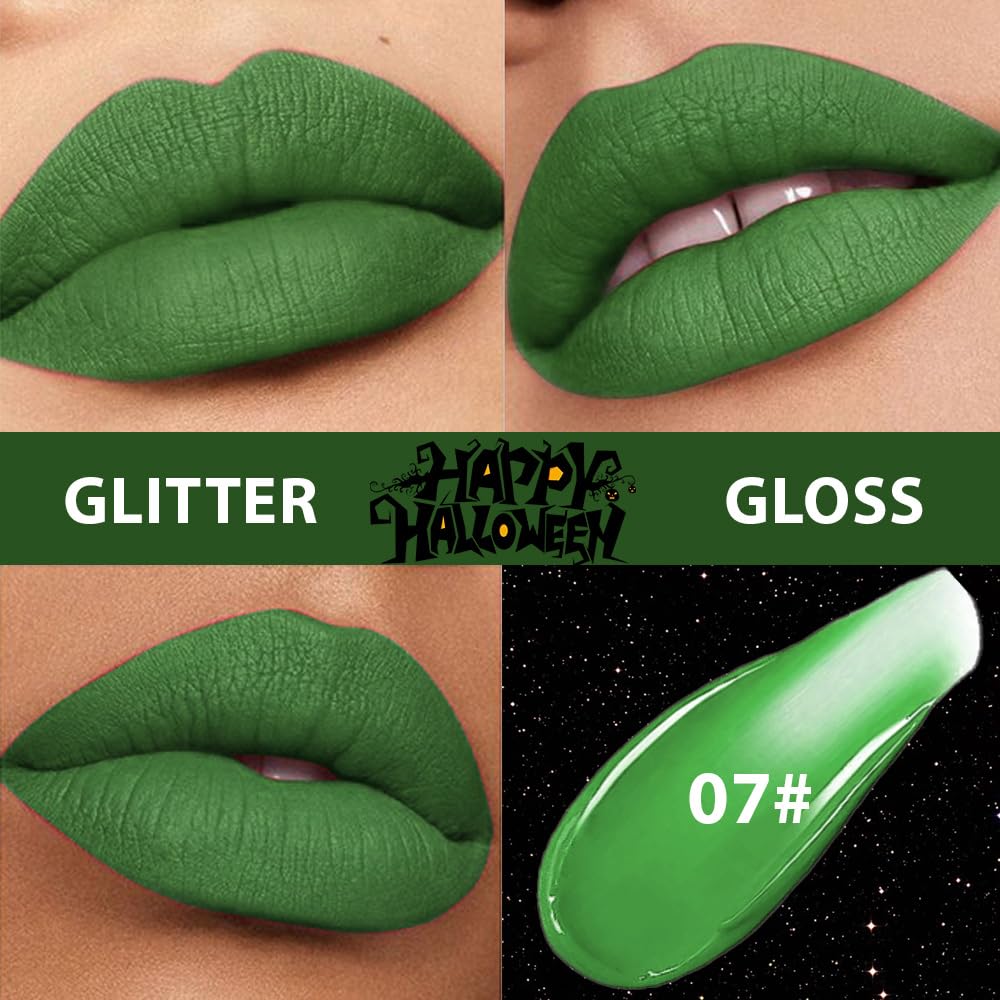 CAKAILA Green Metallic Lipstick for Women,Matte Sparkling Liquid Lipstick,Long Lasting Waterproof Lightweight Comfortable Non-Drying Bold Dark Lip Gloss for Gothic Stage Makeup,Cruelty Free