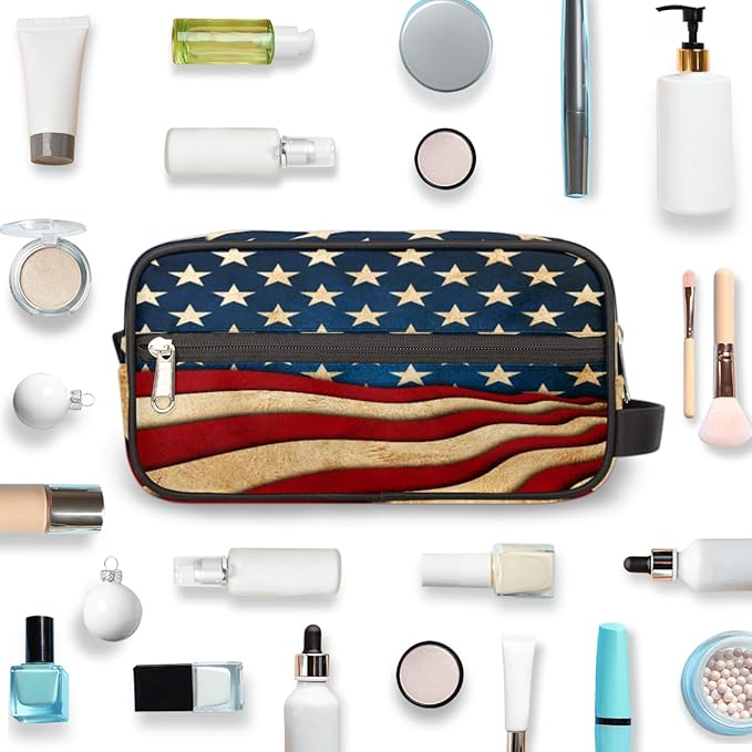 Pardick 4Th Of July Usa Flag Travel Toiletry Bag for Women Men Lightweight Cosmetic Makeup Bag Organizer Waterproof Shaving Bag Dopp Kit with Large Capacity for Toiletries and Shaving Accessories