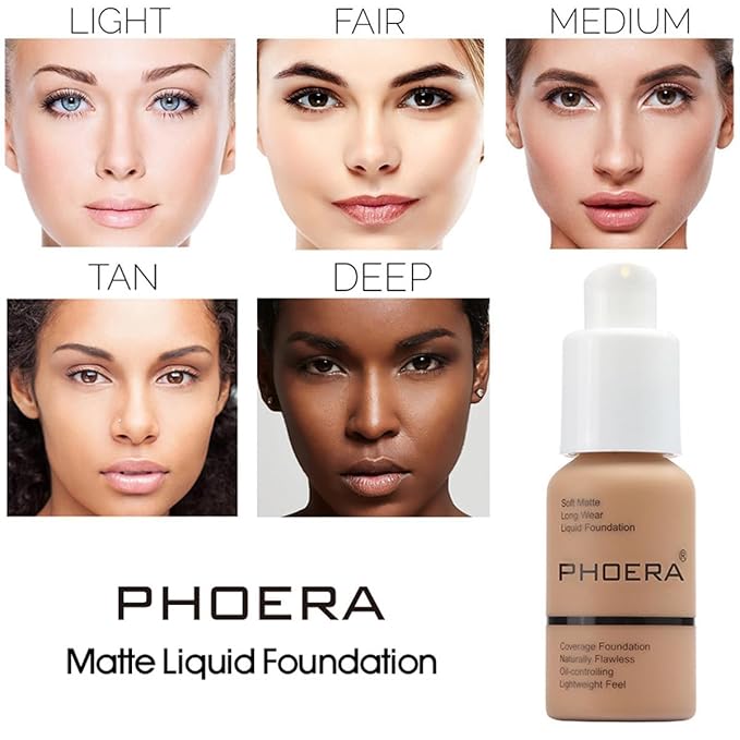 PHOERA Foundation, Liquid Foundation Makeup, 102 Nude+104 Buff Beige, 30ml
