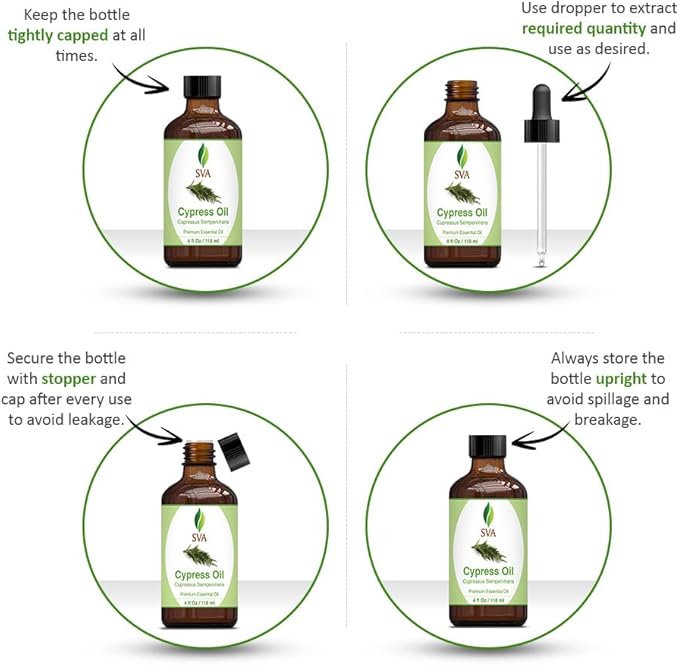 SVA Cypress Essential Oil, Glass Bottle with Dropper, 4 Fl Oz (118 ml)