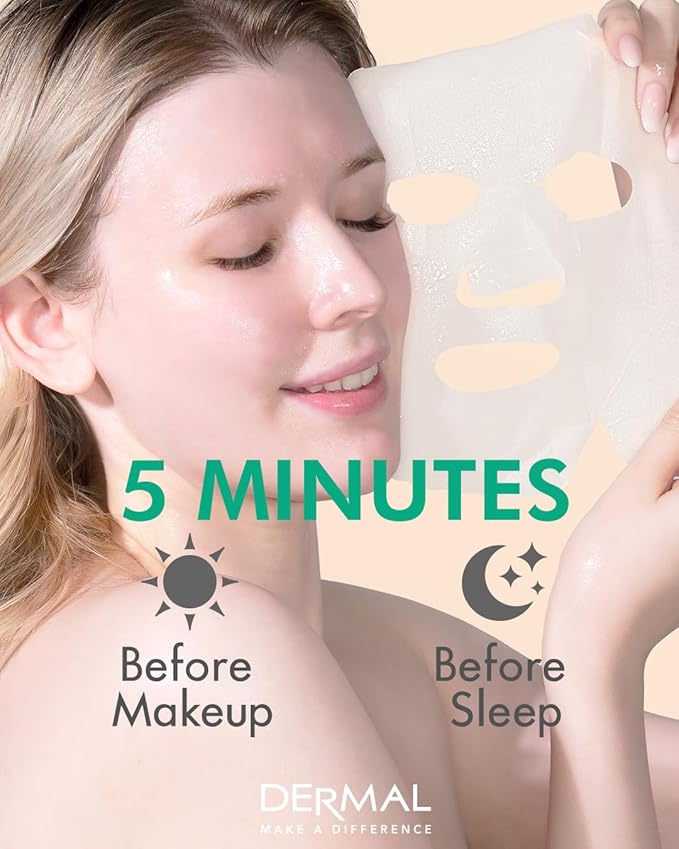 DERMAL Green Tea Collagen Soothing Sheet Mask, Fresh Hydration, 10 Pack