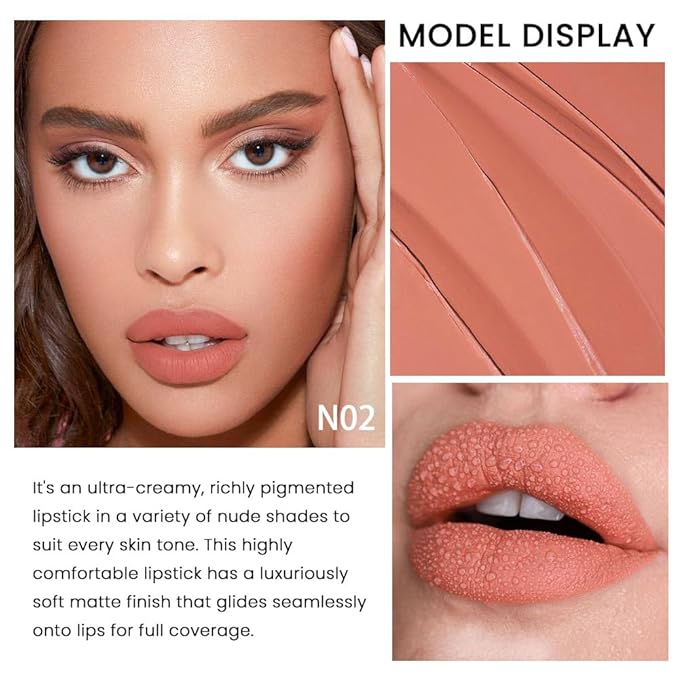 evpct 1Pcs Nude Pink Lipstick, Silky Velvet Matte Lipstick Pack Sets for Women
