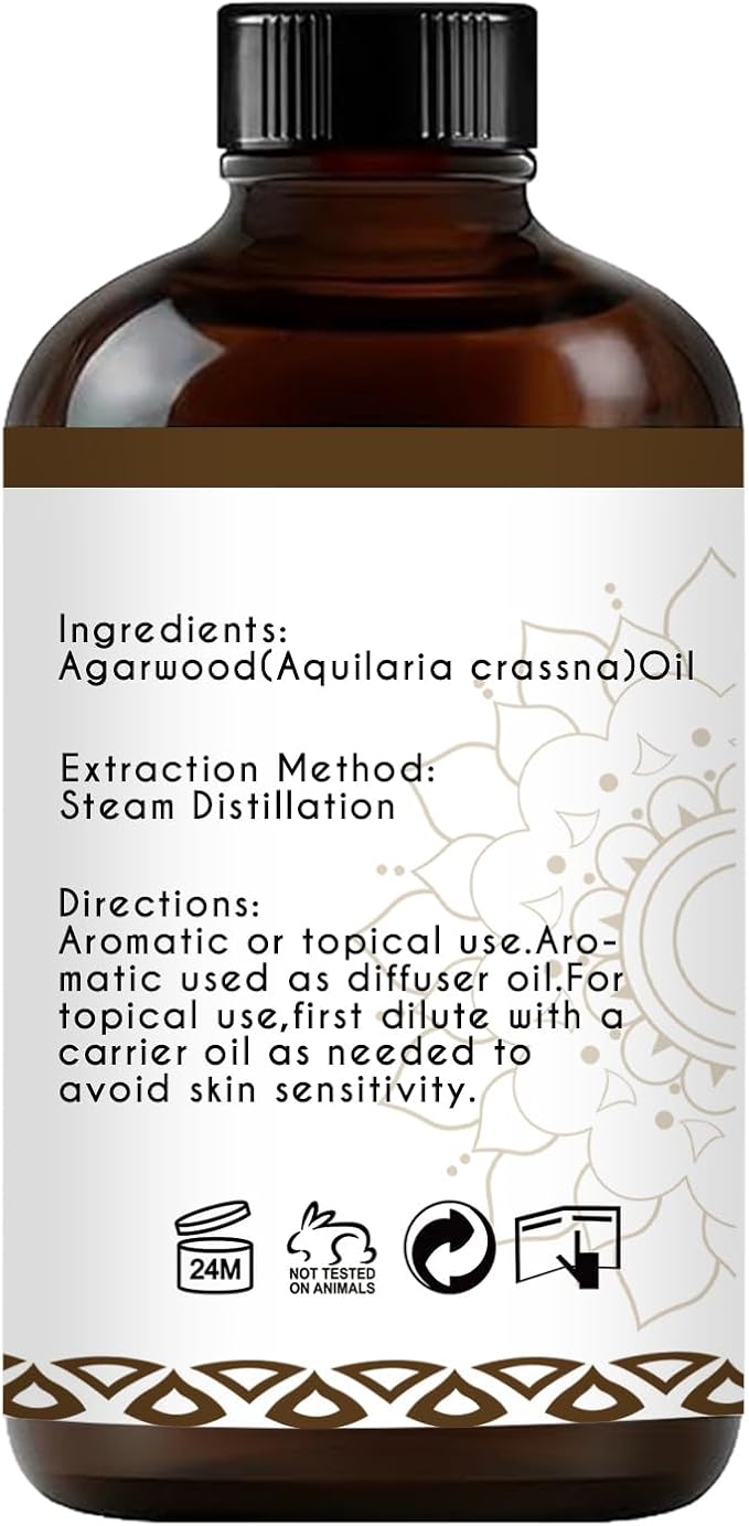 LOTUSJOY Agarwood Essential Oil, for Diffuser, Meditation, Home DIYs - 4 Oz