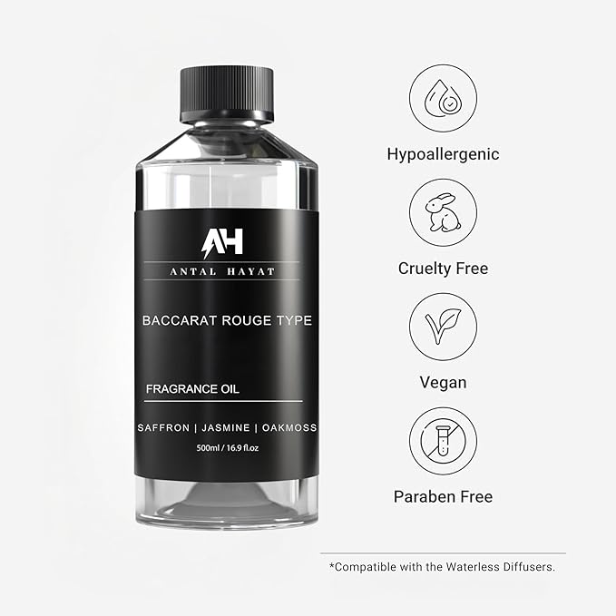 Hotel Diffuser Oil Crystal Saffron Elixir Inspired by The Baccarat Hotel Scent 500ml - Home Luxury Scents Refill - Premium Fragrance for Ultrasonic and Waterless Diffusers - Hotel Collection Oil