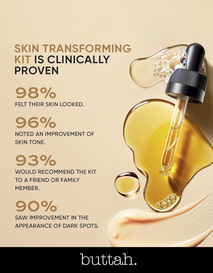 Buttah Skin 3pc Transforming Skincare Kit for Melanin | Rich Skin Revitalizing CocoShea Cream Moisturizer 2 oz | 15% Vitamin C Serum 1 oz | Buttah Cleanser 3.4 oz | Black Founded Skincare