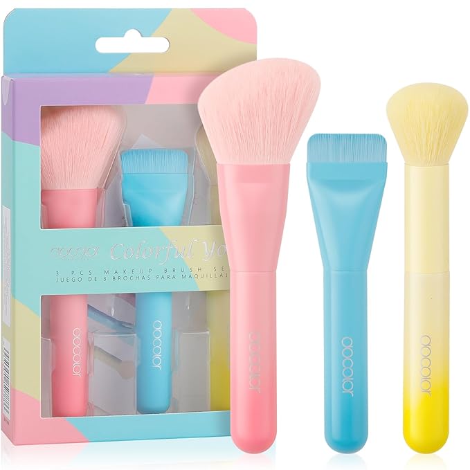 docolor Makeup Brushes 3PCS Foundation Powder Blush Brush Premium Face Makeup Brush For Applying & Blending, foundation, bronzer & blush with Liquid, Cream & Powder Cosmetic Vegan Cruelty-Free