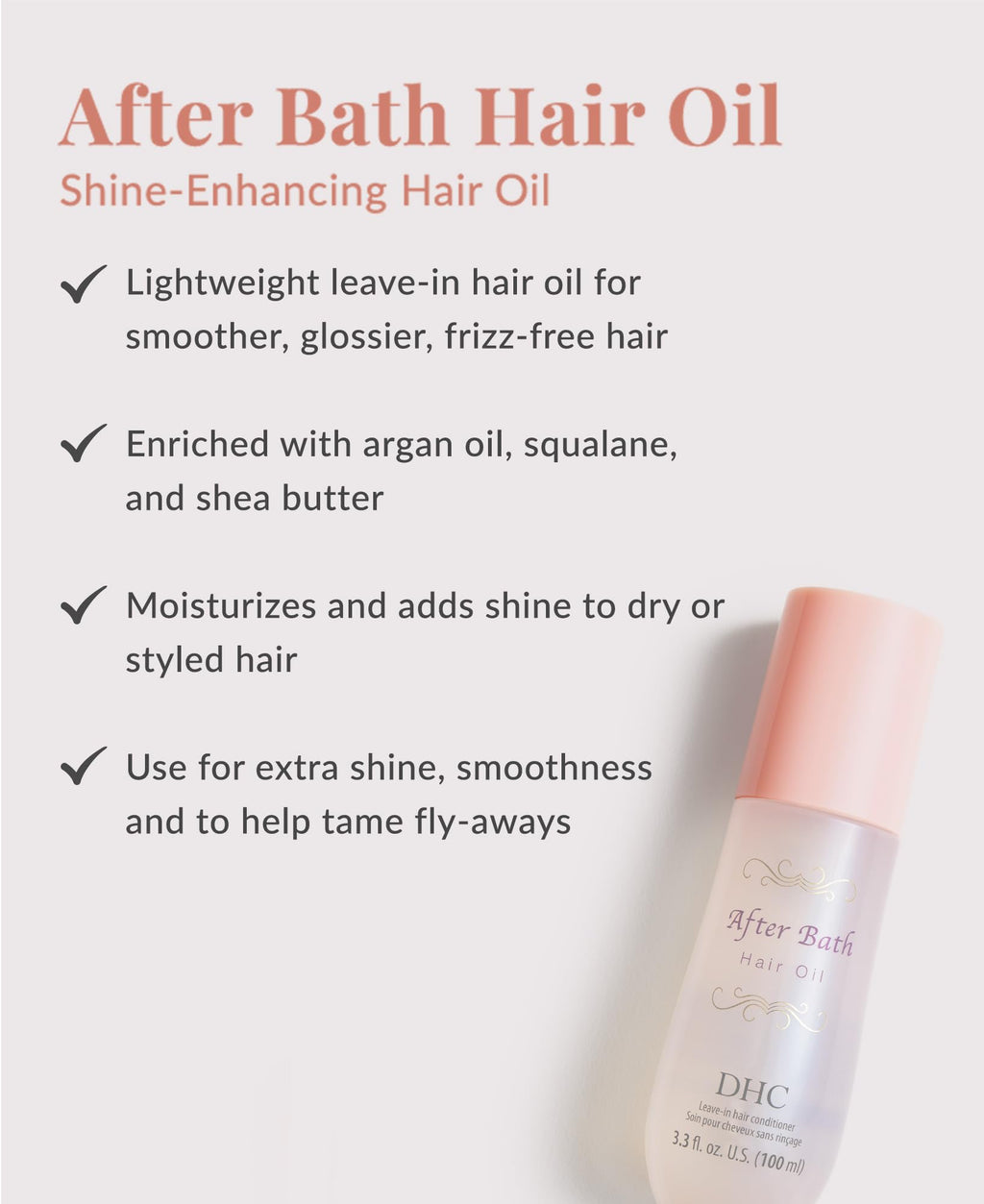 DHC After Bath Hair Oil, Shine-Enhancing Leave-In Hair Treatment, 3.3 oz