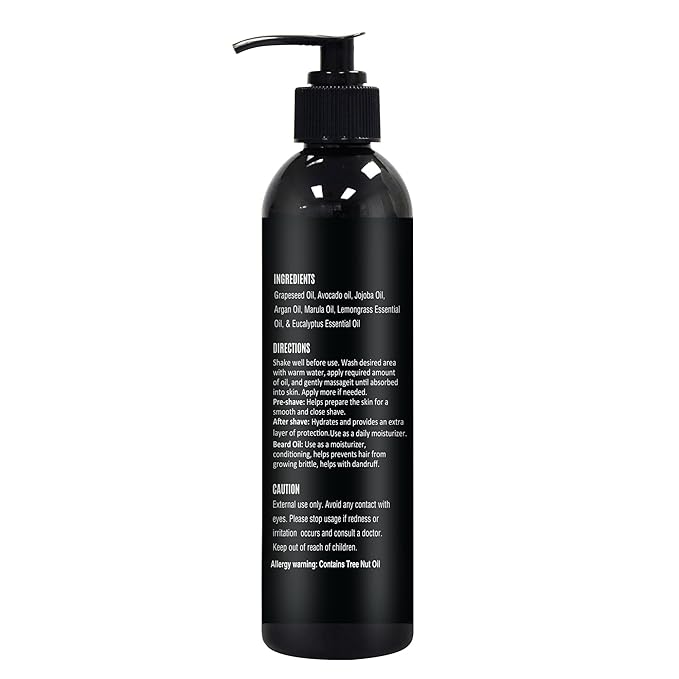 The Henna Guys 8 fl. Oz, Pre Shave Oil for Men, Excellent Shaving oil for Men with Sensitive Skin, Prepares for a burns free Shave, Works with Straight or Safety Razor (Lemongrass & Eucalyptus)