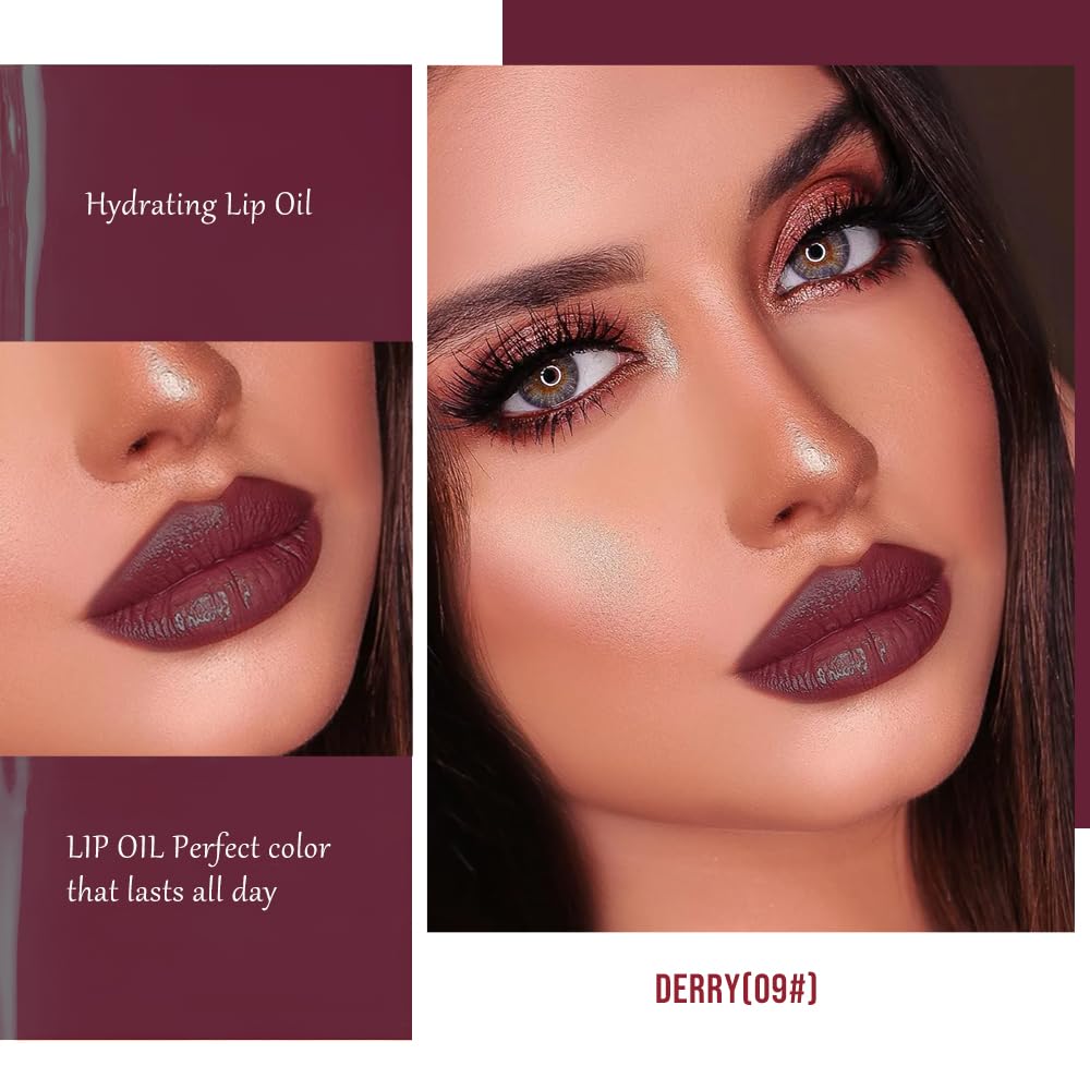 Hxssll Nourishing High-Shine Lip Gloss,Hydrating & Moisturizing Lip Tint, Non-Sticky, Long-Lasting Glossy Lip Stain,Softens & Plumps Lips for Smooth,Gentle Formula for Dry Lips 08#Berry