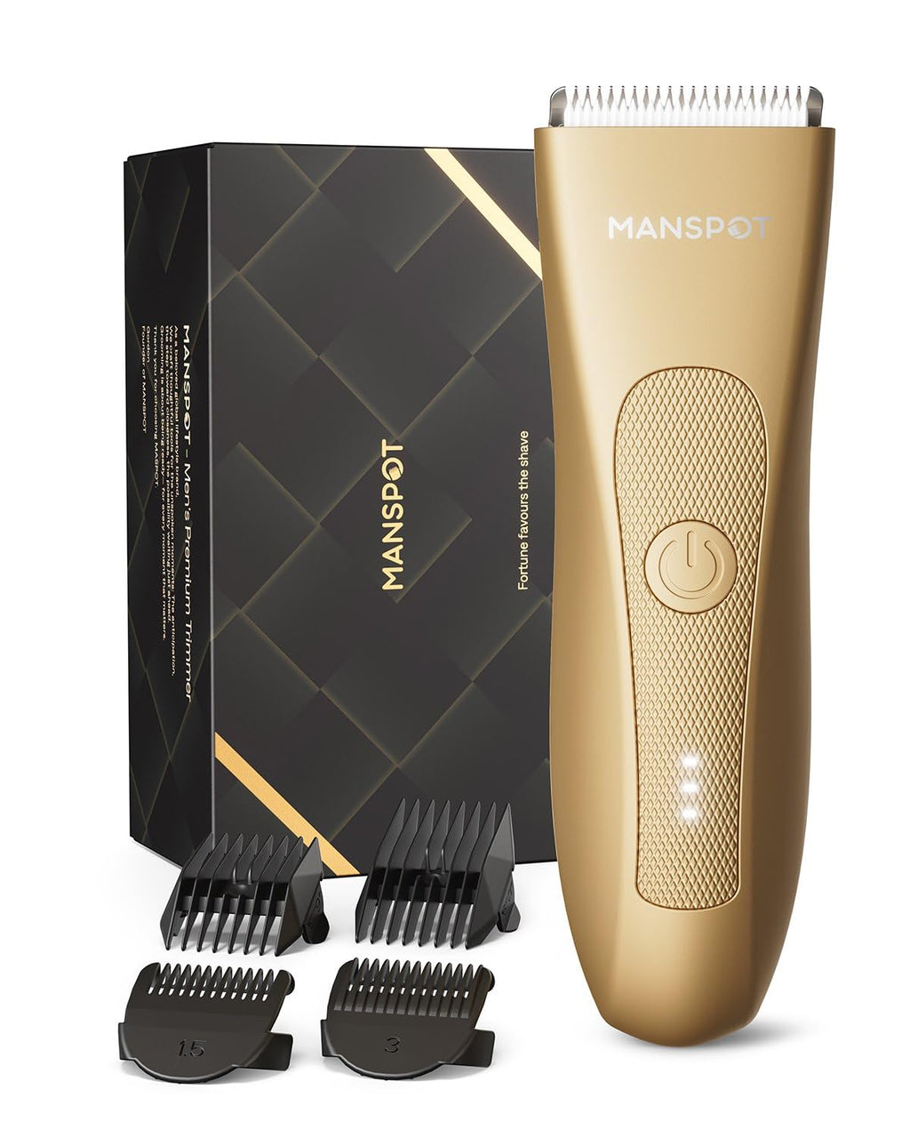 MANSPOT Hair Trimmer for Men, Gifts for Men, Anniversary & Birthday Gifts for Men, Dad, Him, Husband & Boyfriend, Premium Manscape Trimmer with 4 Guards & Replaceable Ceramic Blade