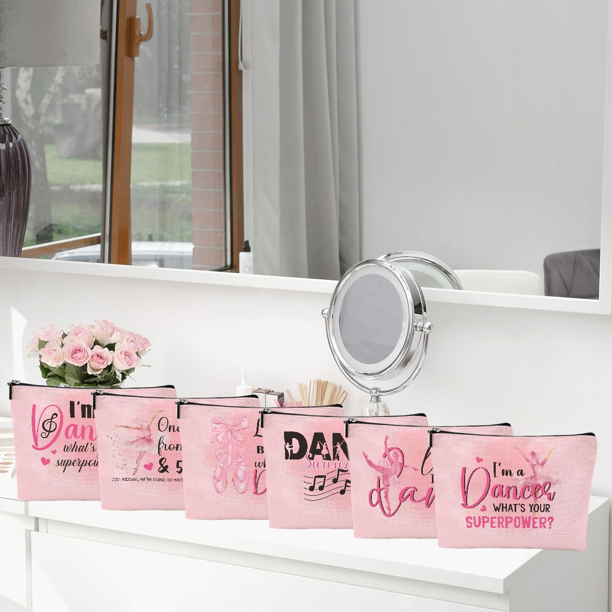 6 Pcs Dance Makeup Bag, Dancer Gifts, Dance Gifts Dance Stuff Cosmetic Bag Dance Recital Gifts for Girls Women Friends Dance Lover Travel Toiletry Bag, Dance Teacher Gifts Graduation Birthday Gifts