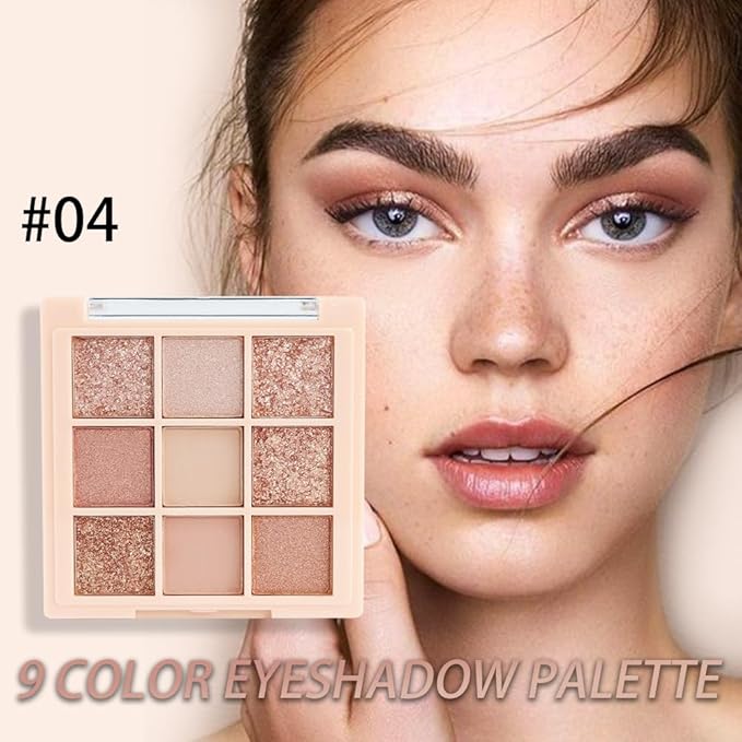 CAKAILA 9Colors Champagne Rose Gold Eye Shadow Palette Makeup,Shimmer Pink Eyeshadow Palette Nude Glitter Sparkly Eye Shadows Long Lasting Waterproof Blendable Naturing-Looking
