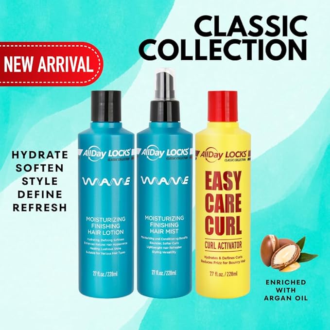AllDay Locks Classic Wave Hair Mist - Curl Enhancing Spray for Women and Men, Lightweight Product for Enhancing & Finishing, Adds Shine, Moisture, and Bounce - 7.7 oz Bottle