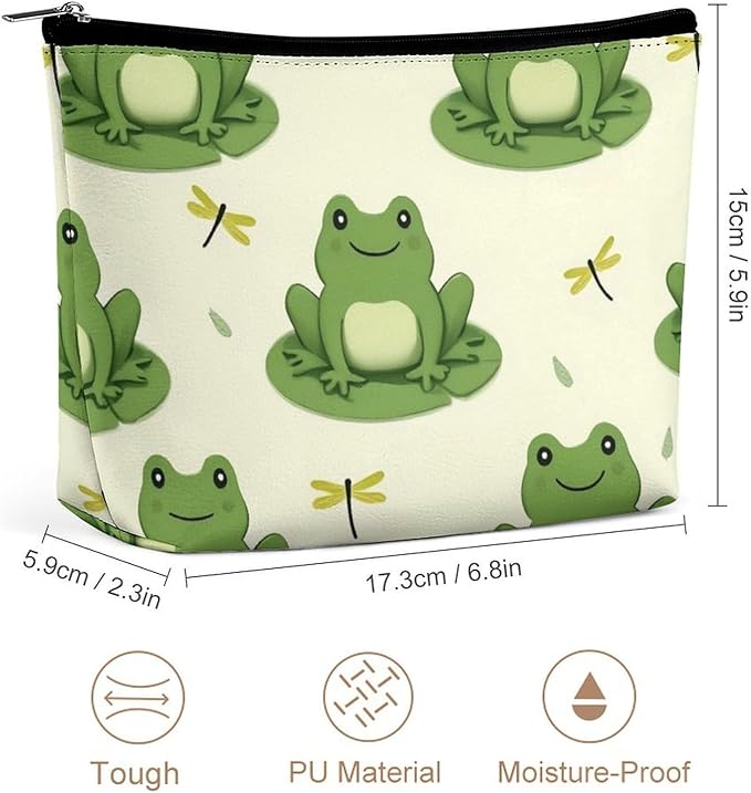 Meaudiwes Women's Makeup Case, Large Zipper Cosmetic Case, Toiletry Bag, Travel Cosmetic Toiletry Bag Cute Frog Animal Green Frogs