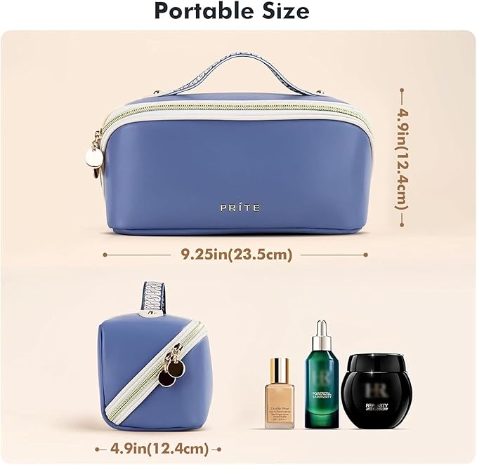 Prite Makeup Bag Travel Toiletry Bag Open Flat Cosmetic Organizer for Women