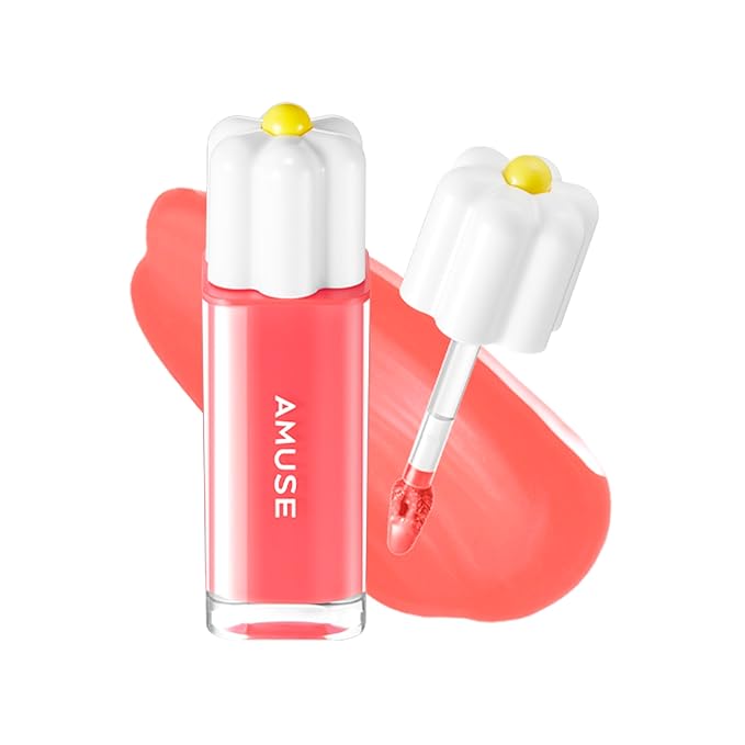 Amuse SEOUL Daisy Flower Dew Tint (01 LA VIE EN CORAL) - Glossy Moisturizing Lip Stain, Watery Glow Lip Tint, Long Lasting Color, Dewy Finish, Vegan, Korean Beauty Makeup