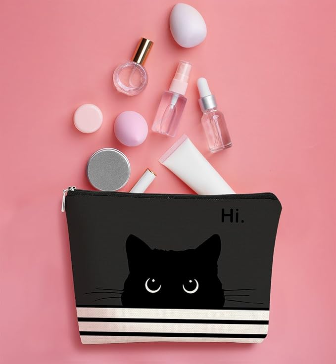 BARPERY Cat Makeup Bag,Cat Gifts，Black Cat Purse,Gifts For Cat Lovers,Small Cute Makeup Bag Cosmetic Bag For Women Teen Girls,Birthday Gift,Cat Owners Gifts,Cat Lady Gifts For Women(Black)