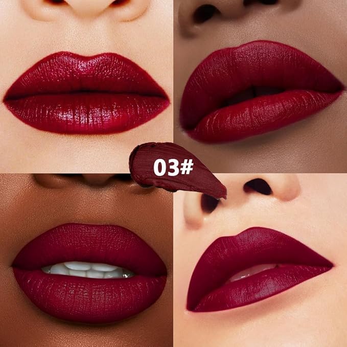 IATMOMOD Wine Red Cream Matte Lipstick Stick 03#, Longwear Full Coverage Velvet Lip Color, Waterproof Multi-Use Lip & Cheek Makeup for Party & Halloween, Lápiz labial mate color vino para mujer