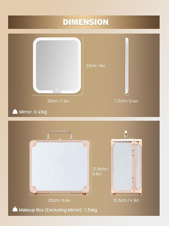 OMIRO Makeup Case, Makeup Bag with Light Up Mirror Set, Makeup Organizer Bag with Magnet Makeup Mirror for Women (Snow White)