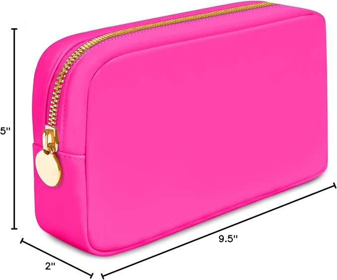 DANCOUR Small Makeup Bag – Cute Preppy Nylon Makeup Pouch, Small Cosmetic Bag for Purse, DIY Stuff Organizer, Hot Pink Travel Toiletry Bag