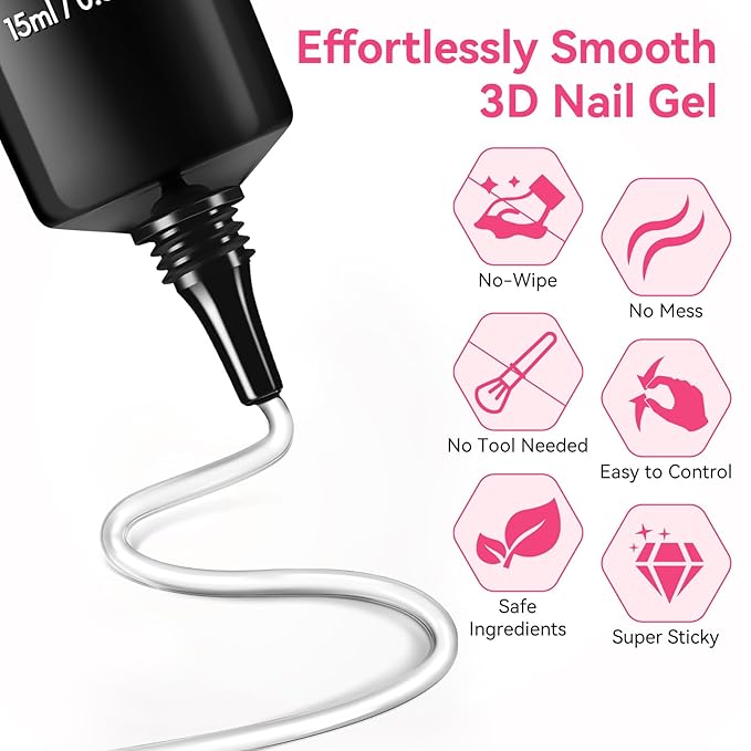Makartt 15g 3D Nail Gel & Chrome Nail Powder Kit for Sculting and Drawing