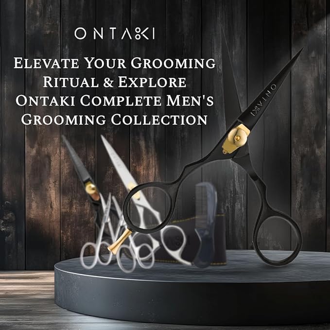 Ontaki Beard & Mustache Scissors & Combs - 5.5" Japanese Steel, Black