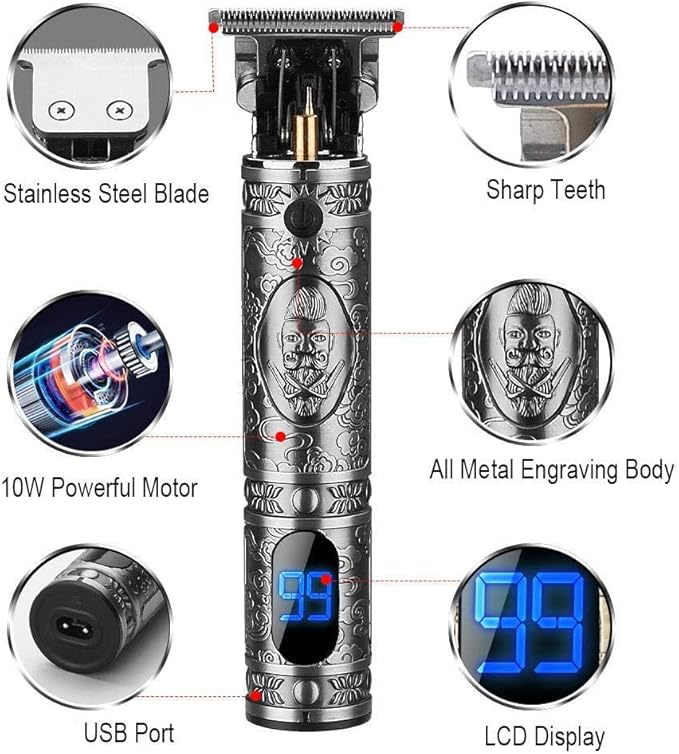 Zero Gapped Trimmer Hair Clippers - Professional Electric Hair Trimmer Beard Trimmer, Waterproof Cordless Trimmer for Men Close Cutting T-Blade Trimmer for Barbers Detail Beard Shaver (Gray Knight)