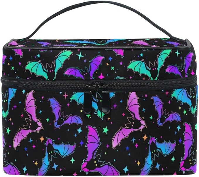 MNSRUU Goth Makeup Bag, Gothic Bats Halloween Luminous Makeup Organizer Bags Toiletry Bag Box Travel Cosmetic Bag Make Up Train Case for Women Teen Girl Ladies