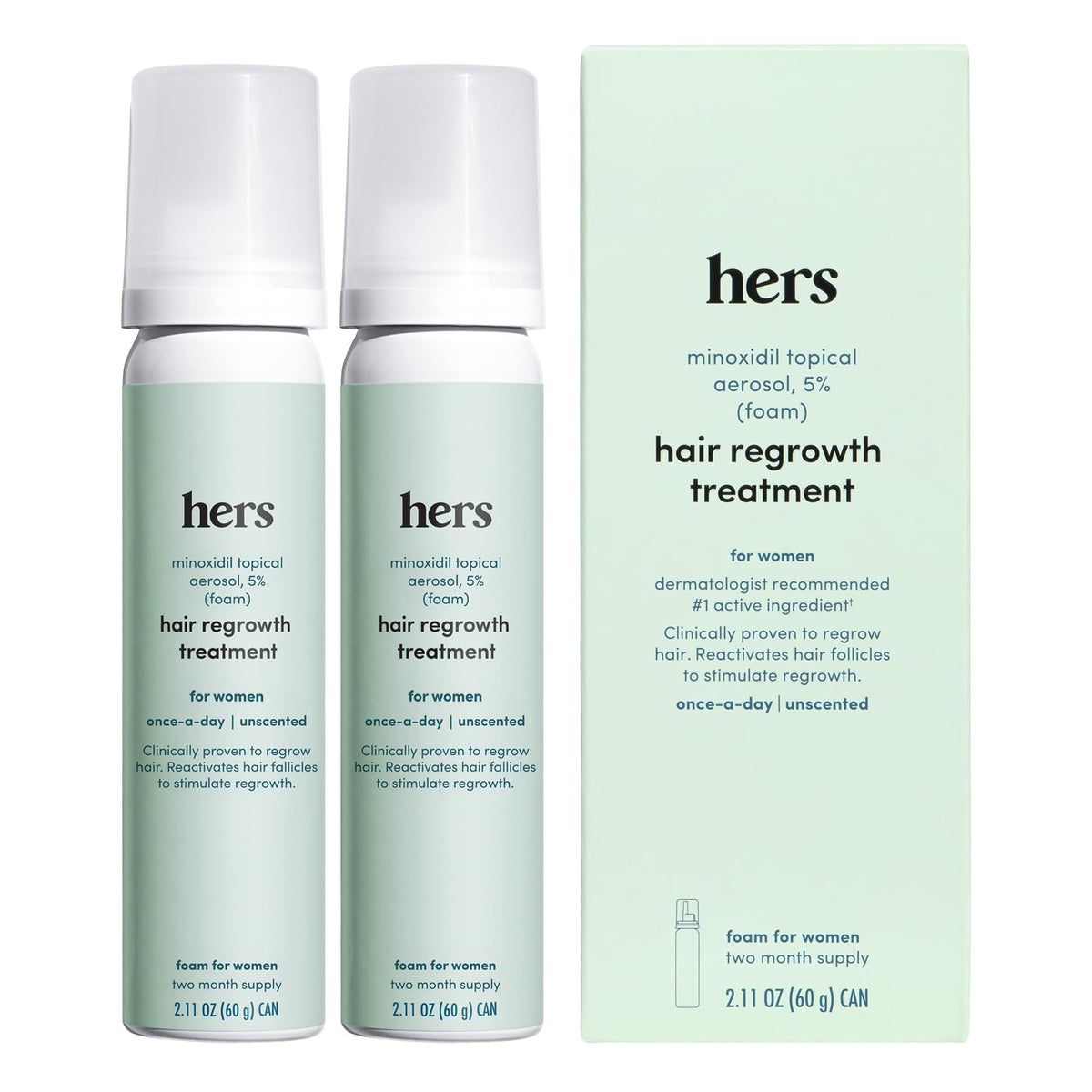 hers Hair Regrowth Treatment, Minoxidil 2% for Women, Unscented, 2 Pack