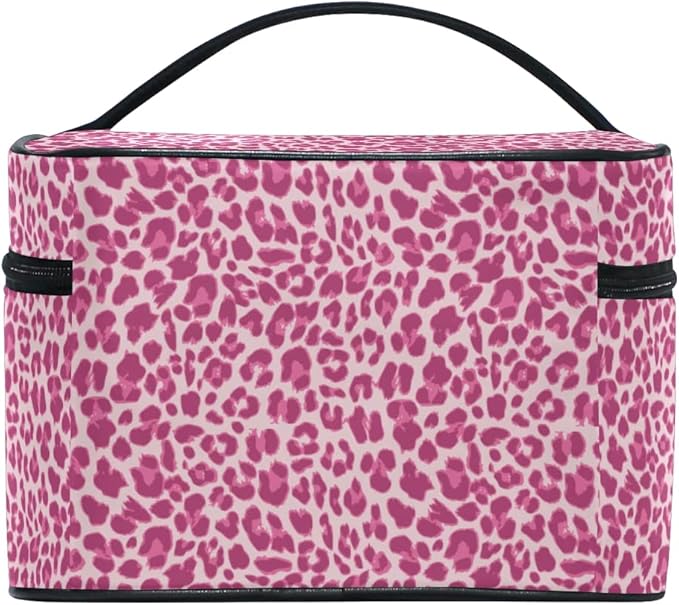 MNSRUU Makeup Bag, Pink Leopard Travel Makeup Organizer Bag Cosmetic Cases Toiletry Bags for Girl Women Ladies