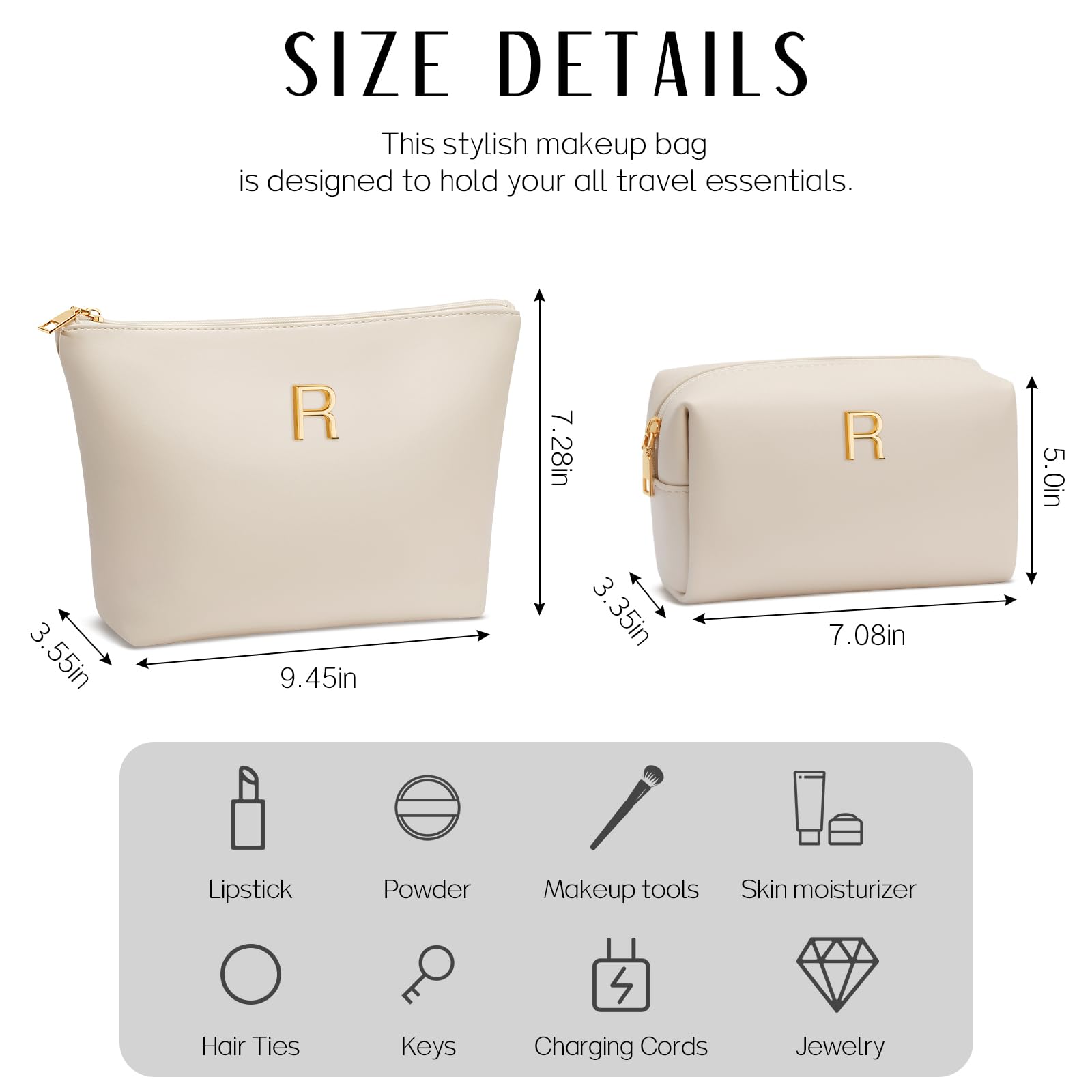 CLOUDWINGS Gifts for Women Girls Personalized Initial Travel Makeup Bag