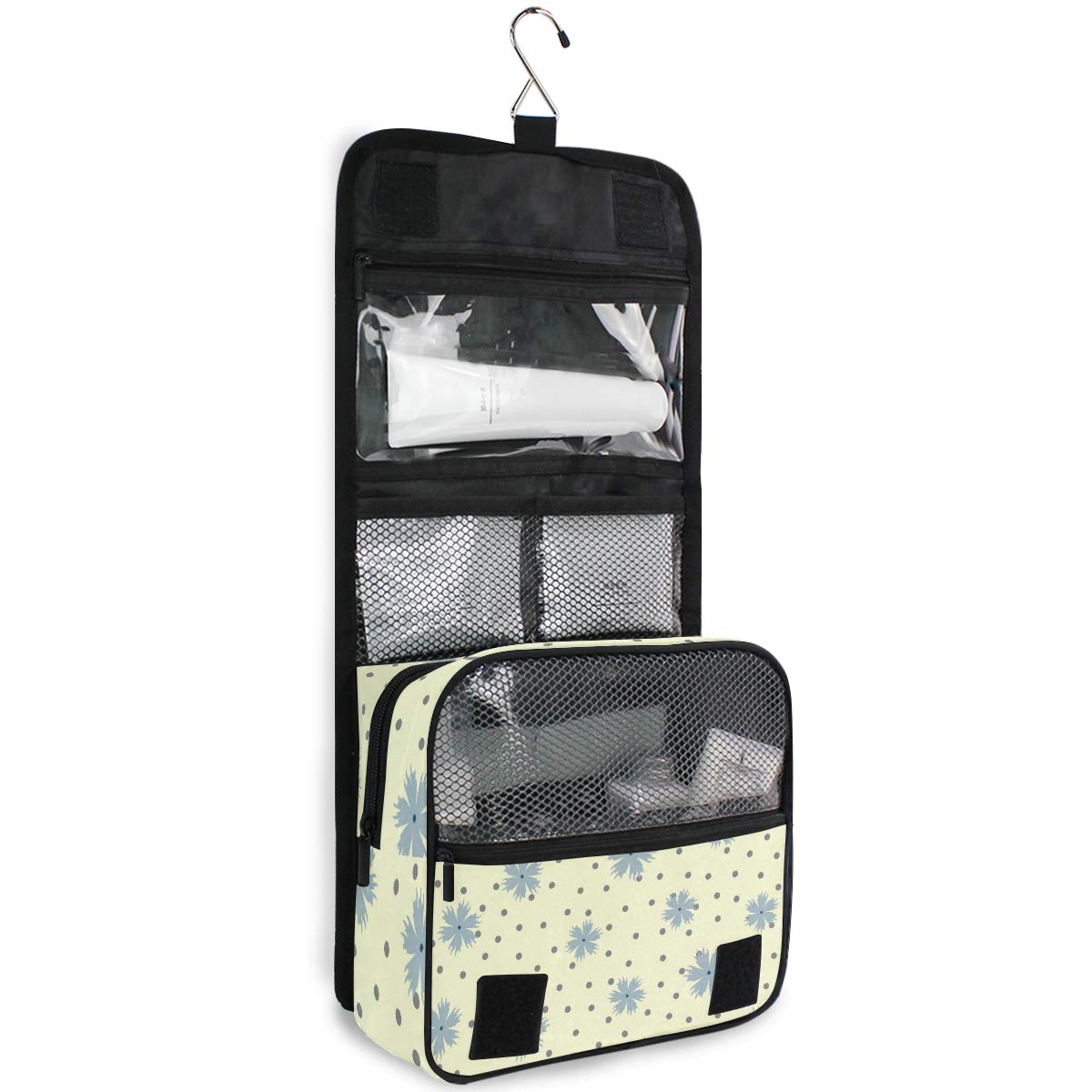 senya Hanging Travel Toiletry Bag Flowers Round Dot Kit Makeup Case Cosmetics Organizer for Men Women overnight