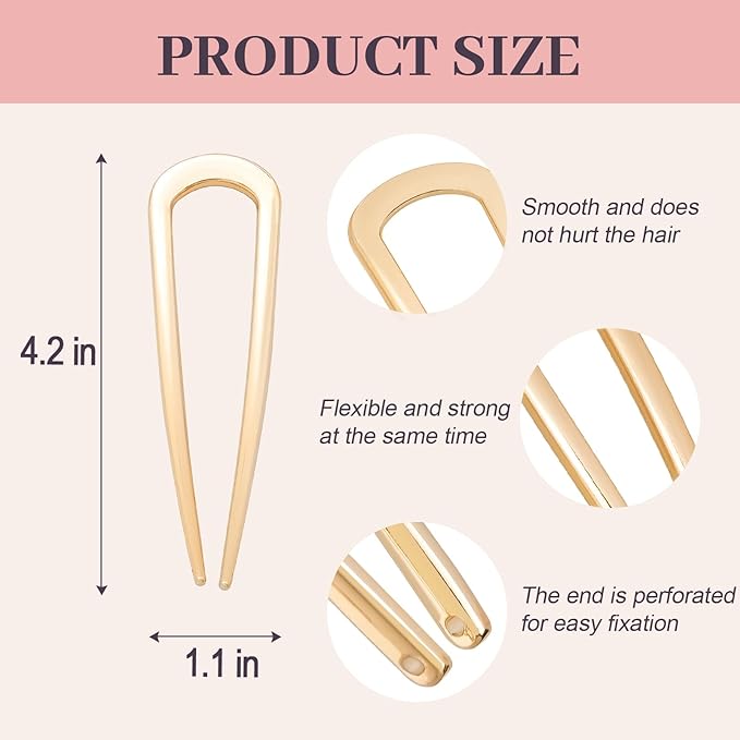 JIRIS 2PCS 4.2Inch French Hair Pins U-Shaped Pins for Women and Girls Fashion Metal Hair Pin French Twist Hair Pins for Buns, Updos,Stylish and Functional(set1-rabbit-gold)