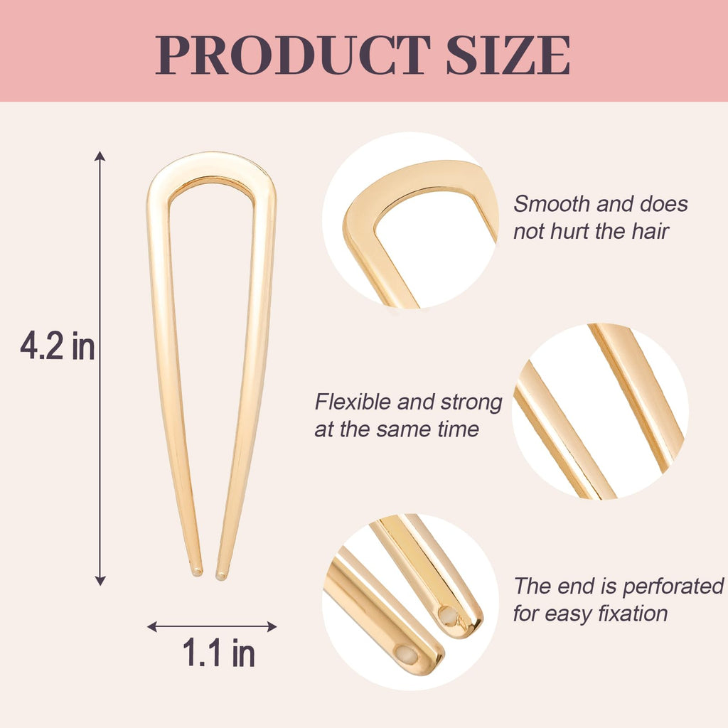JIRIS 2PCS 4.2Inch French Hair Pins U-Shaped Pins for Women and Girls Fashion Metal Hair Pin French Twist Hair Pins for Buns, Updos,Stylish and Functional(set1-rabbit-gold)