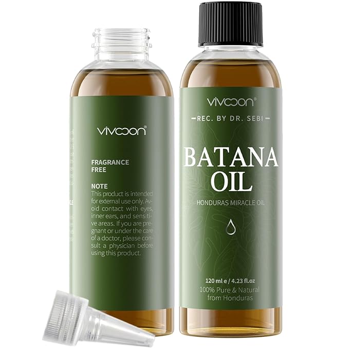 Vivccon Batana Oil for Hair Growth,100% Pure & Natural Raw Batana Oil, Dr. Sebi Organic from Honduras,Care for Hair Thickness,Scalp&Skin,4.23 fl oz,1 Bottle with 2 Caps