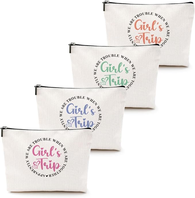 4Pcs Girls Trip Gifts Girls Weekend 2026 Makeup Bag Girls Trip Gifts Favors